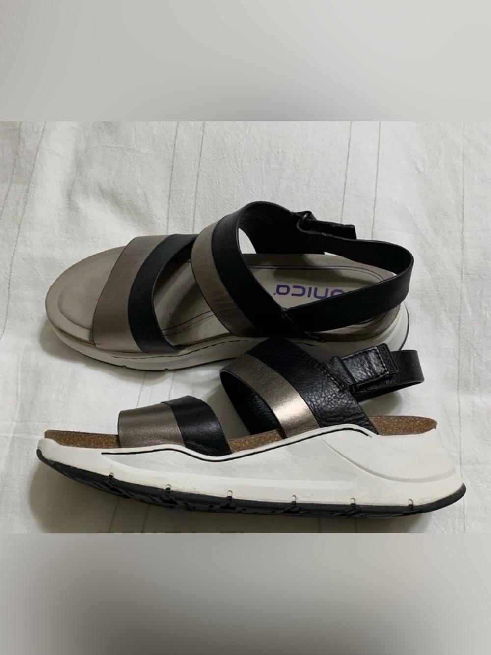 Bionics Comfort Strappy Platform Sandals - Black & Metallic Taupe